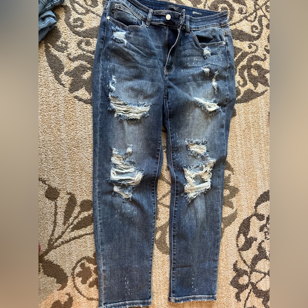 Judy Blue Dark Distressed Straight Leg Jeans